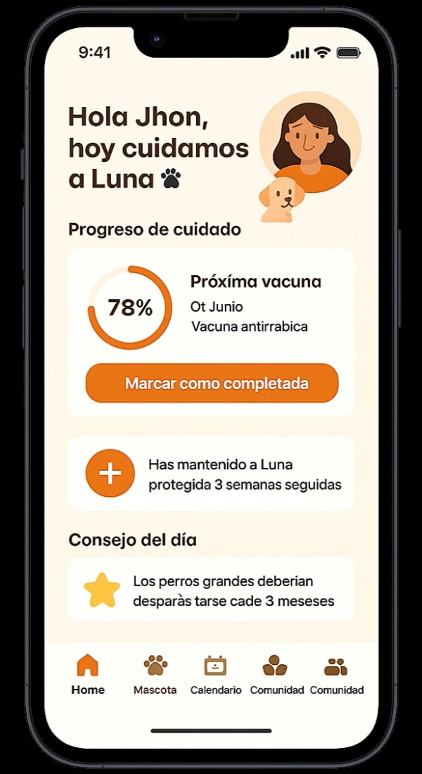 Mockup de la aplicación Luppets en móvil